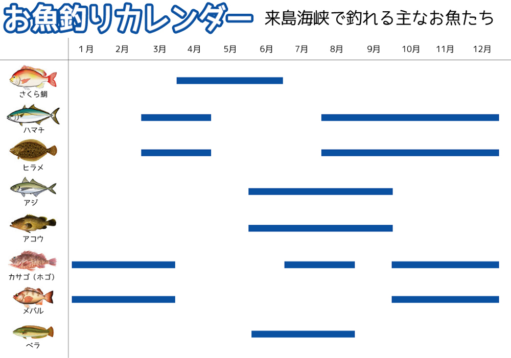 Fishing Calendar: Main fish caught in the Kurishima Strait